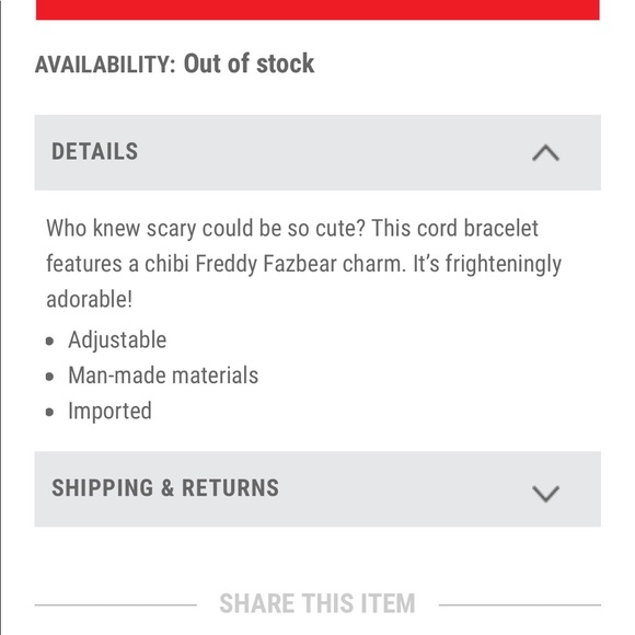 Five Nights at Freddy’s Freddy Cord Bracelet - Picture 5 of 5